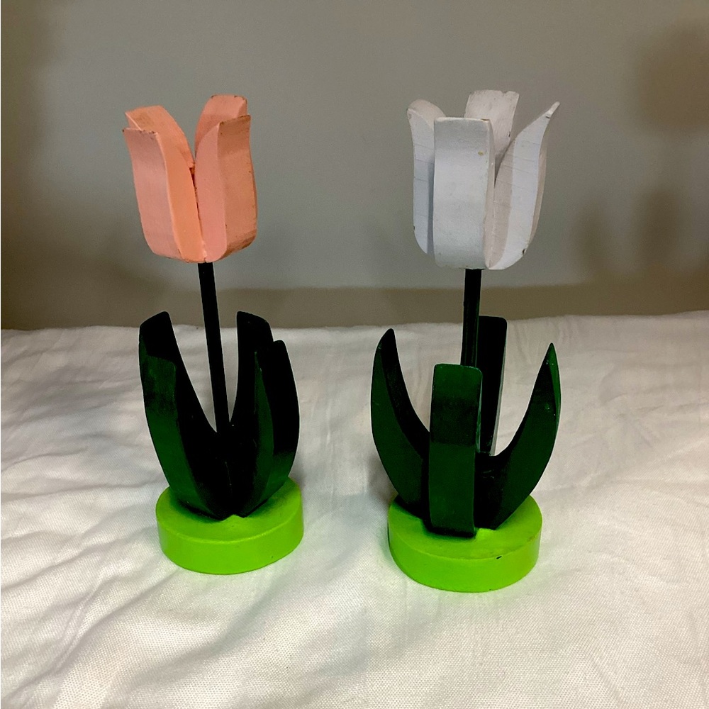 Handmade wooden tulip decorations
